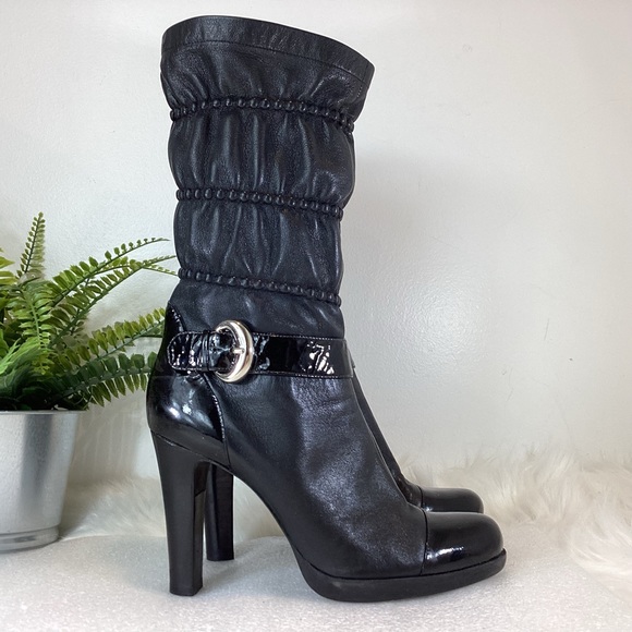 VIA SPIGA LEATHER MID CALF BOOTS BUCKLES SZ 7.5 - Picture 1 of 10